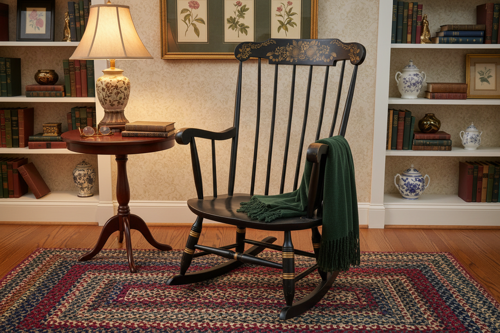 Vintage 1960s Nichols & Stone Hitchcock Style Boston Rocker in Home Setting