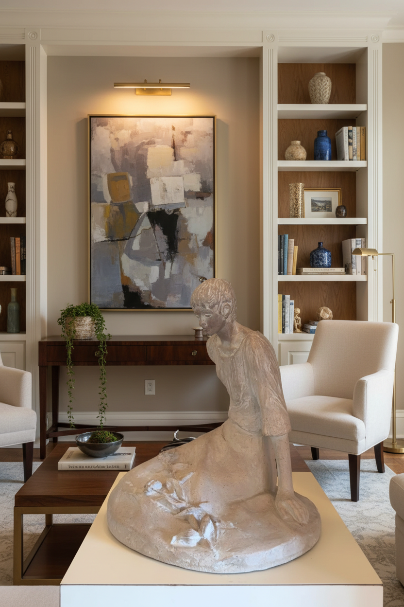 Vintage 1979 David Fisher Pensive Girl sculpture in home setting