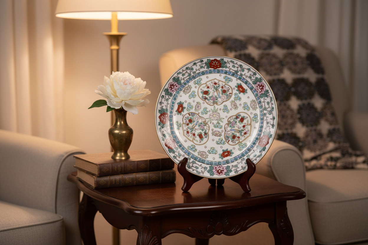 Vintage Gold Imari Charger Plate on Side Table