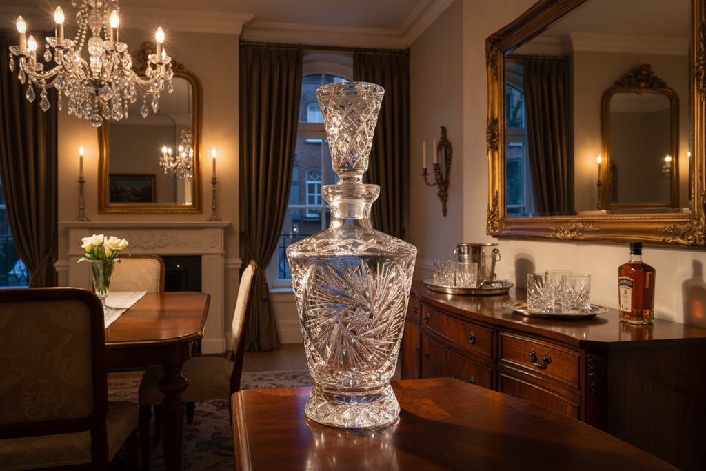 Vintage Hand-Cut Crystal Pinwheel & Starburst Decanter in a Home