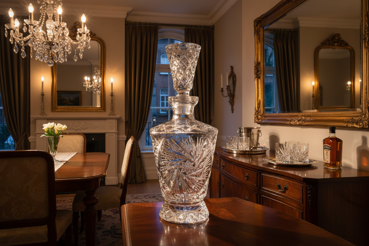Vintage Hand-Cut Crystal Pinwheel & Starburst Decanter in a Home