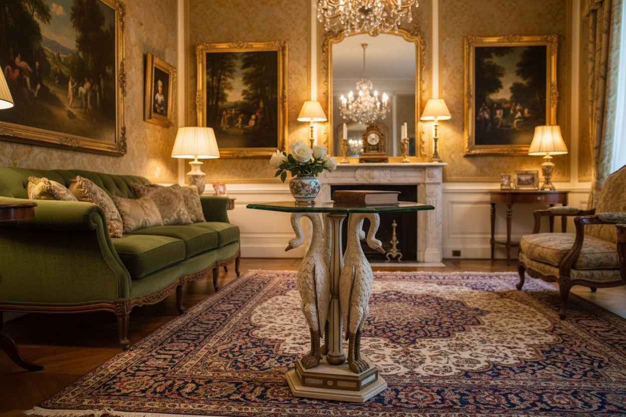 Vintage Italian Neoclassical Swan & Giltwood Accent Table in a Home