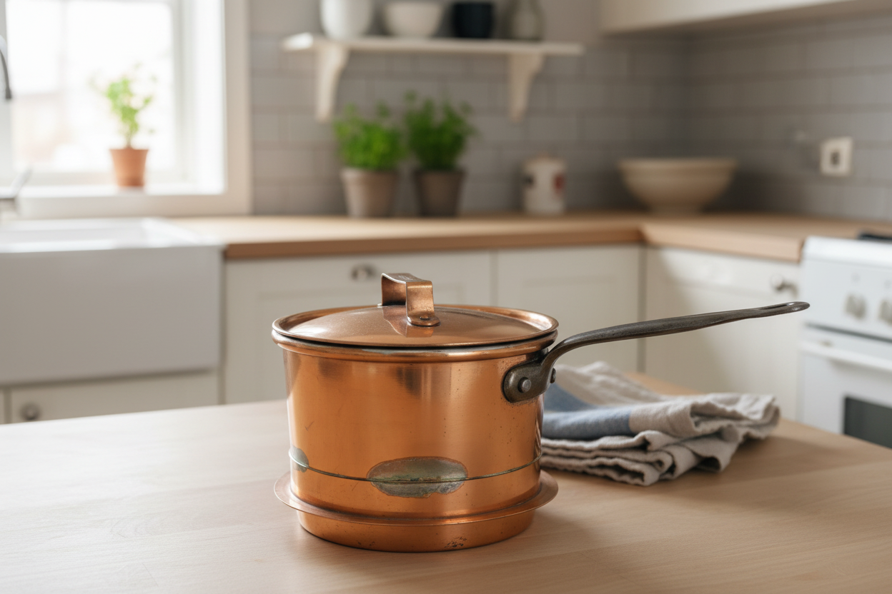 Vintage Swedish Copper Saucepan 5.5"x4.75" with Patina