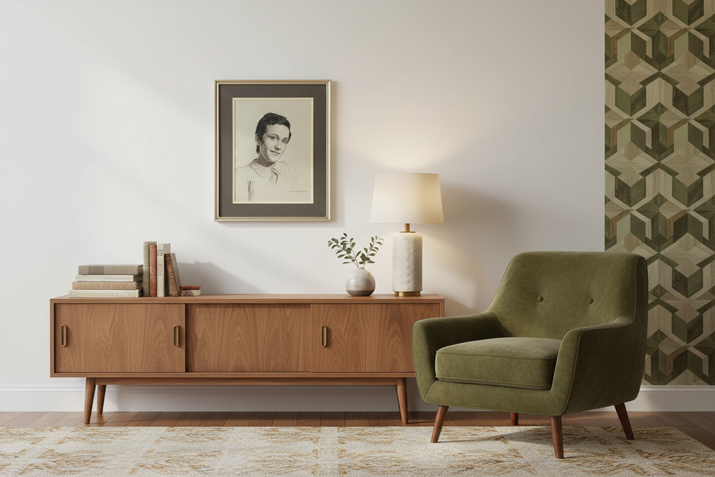 Woodi Ishmael Pastel Portrait of Woman 1971 in Home Setting